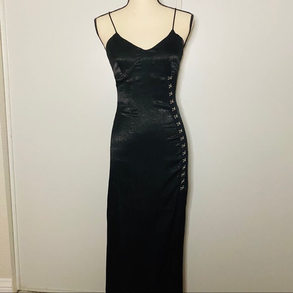 NEW Black Satin Slit Maxi Dress w/ Hook and eye - Picture 4 of 12